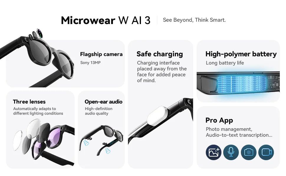 AI Smart Glasses 8 million pixel wide-angle photography, video recording, Bluetooth calling, music, AI intelligent Q&A, photogra