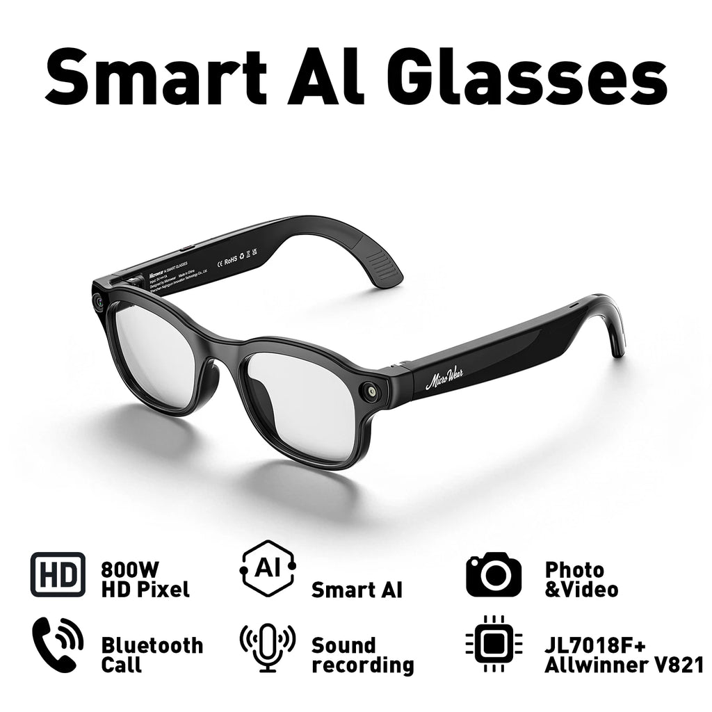 AI Smart Glasses 8 million pixel wide-angle photography, video recording, Bluetooth calling, music, AI intelligent Q&A, photogra