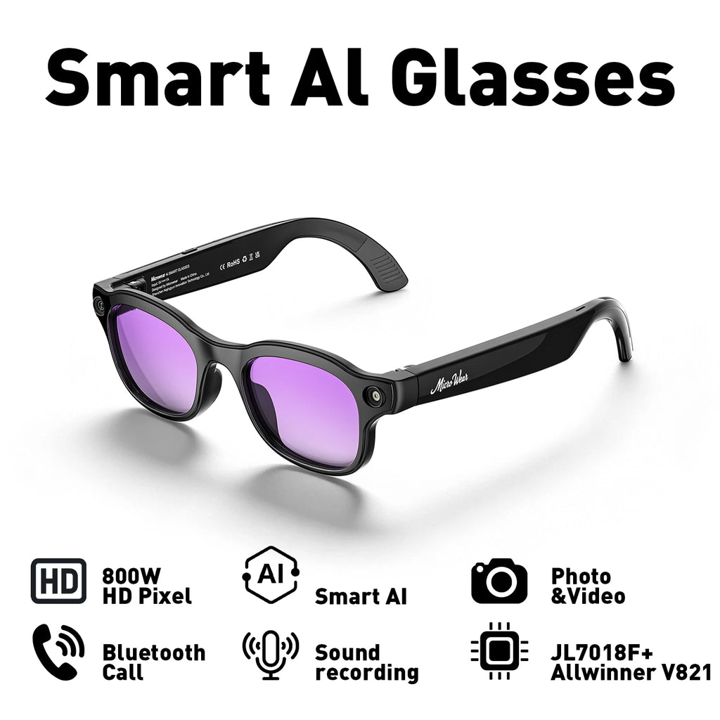 AI Smart Glasses 8 million pixel wide-angle photography, video recording, Bluetooth calling, music, AI intelligent Q&A, photogra