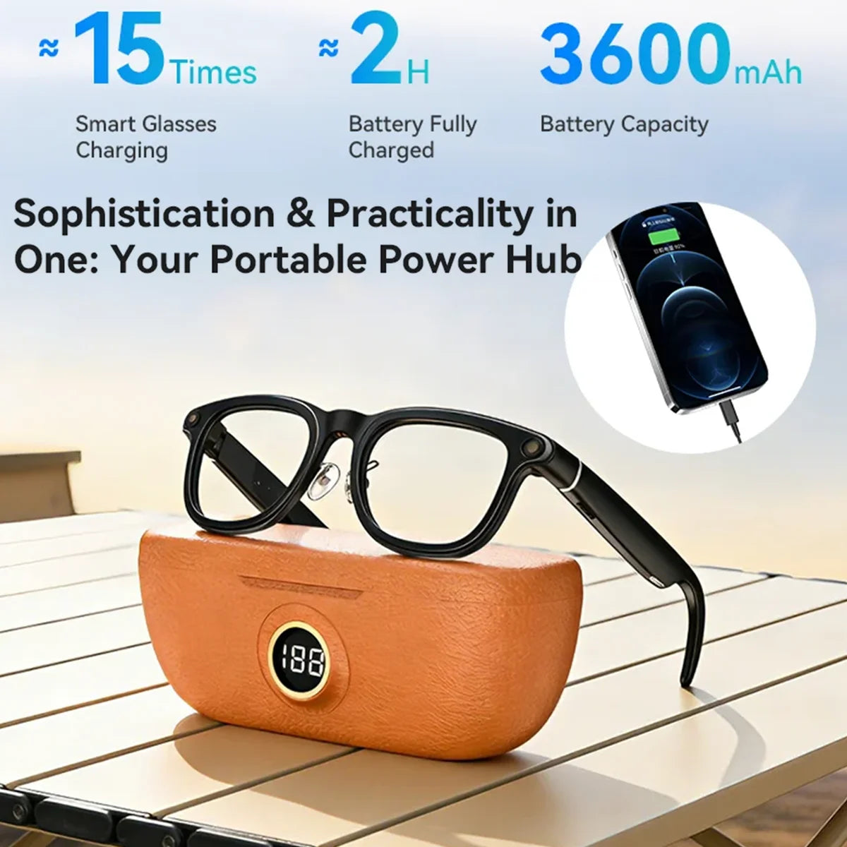 VWAR Smart Glasses with 3600mAh Charging Case 30MP Photography 4K 8MP HD Video Recording ChatGPT Translation Voice Sunglasses