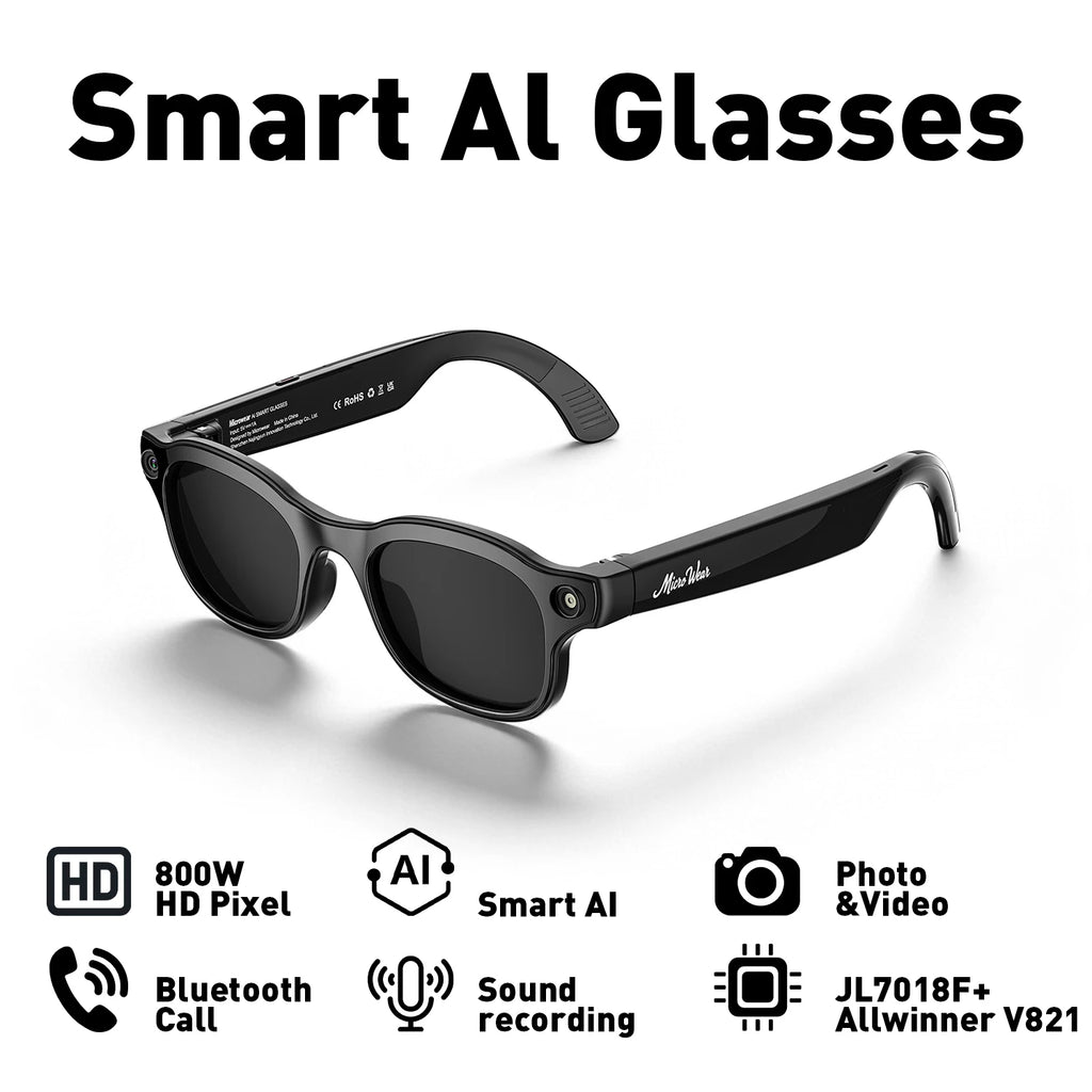 AI Smart Glasses 8 million pixel wide-angle photography, video recording, Bluetooth calling, music, AI intelligent Q&A, photogra