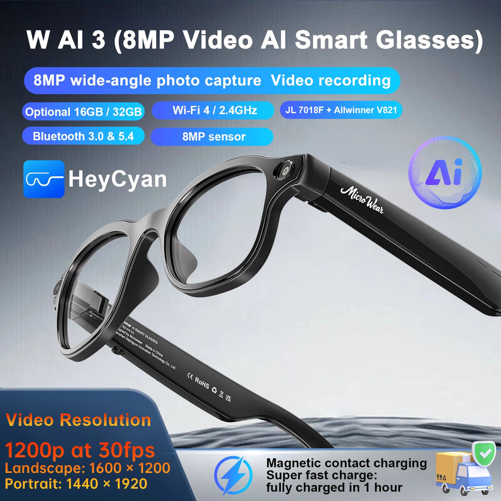 AI Smart Glasses 8 million pixel wide-angle photography, video recording, Bluetooth calling, music, AI intelligent Q&A, photogra